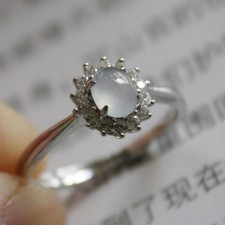 Size 5  CERTIFIED Natural A Icy White Jadeite JADE Ring 925 Silver R155