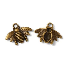 2 Bee Charms Antique Bronze Tone Bumblebee Honeybee Pendants 