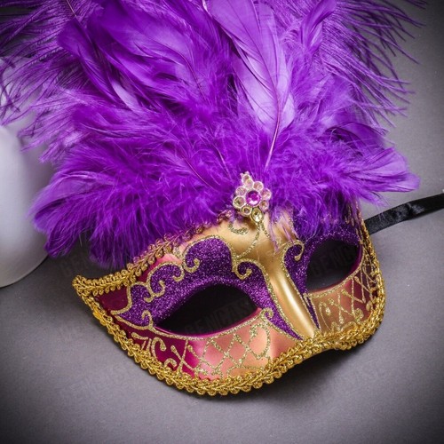 Masks for Couple Cosplay Masquerade Party White Long Nose Bird Feather Mask Gold - Picture 3 of 3