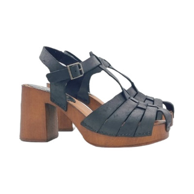 Women's Black Leather Sandals Leather Straps Handmade - MY144 BLACK