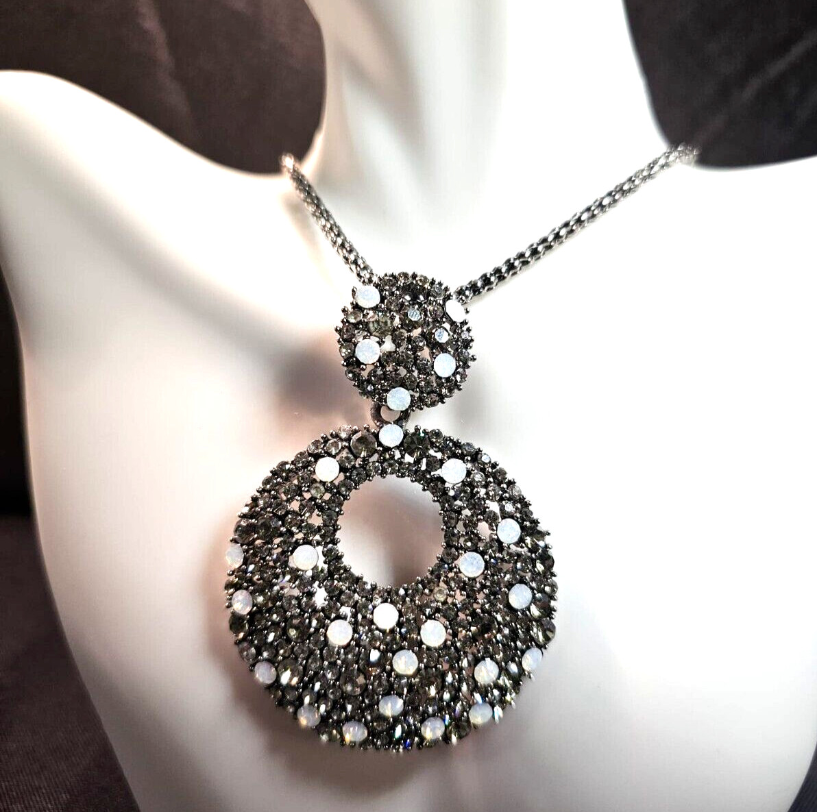KF Statement Necklace Double Circle Rhinestones C… - image 1