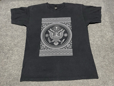 VTG OBEY Propaganda Black Faded In Other Gods We Trust Eagle War Y2K Lrg Shirt