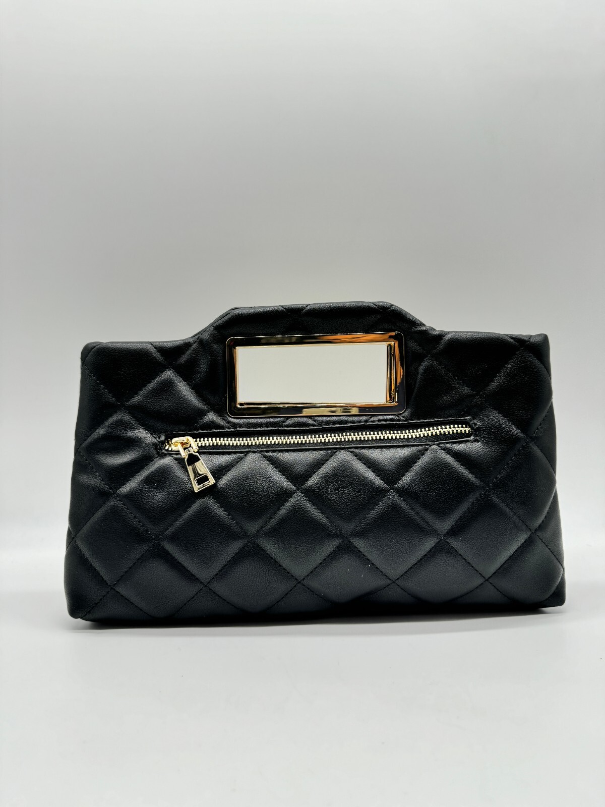 INC Juditth open handle quilted faux-leather clutch shoulder bag -BLACK