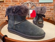 Lamo Charcoal Grey Water  Stain Resistant Suede Adele Short Boot 7 New Bow Back