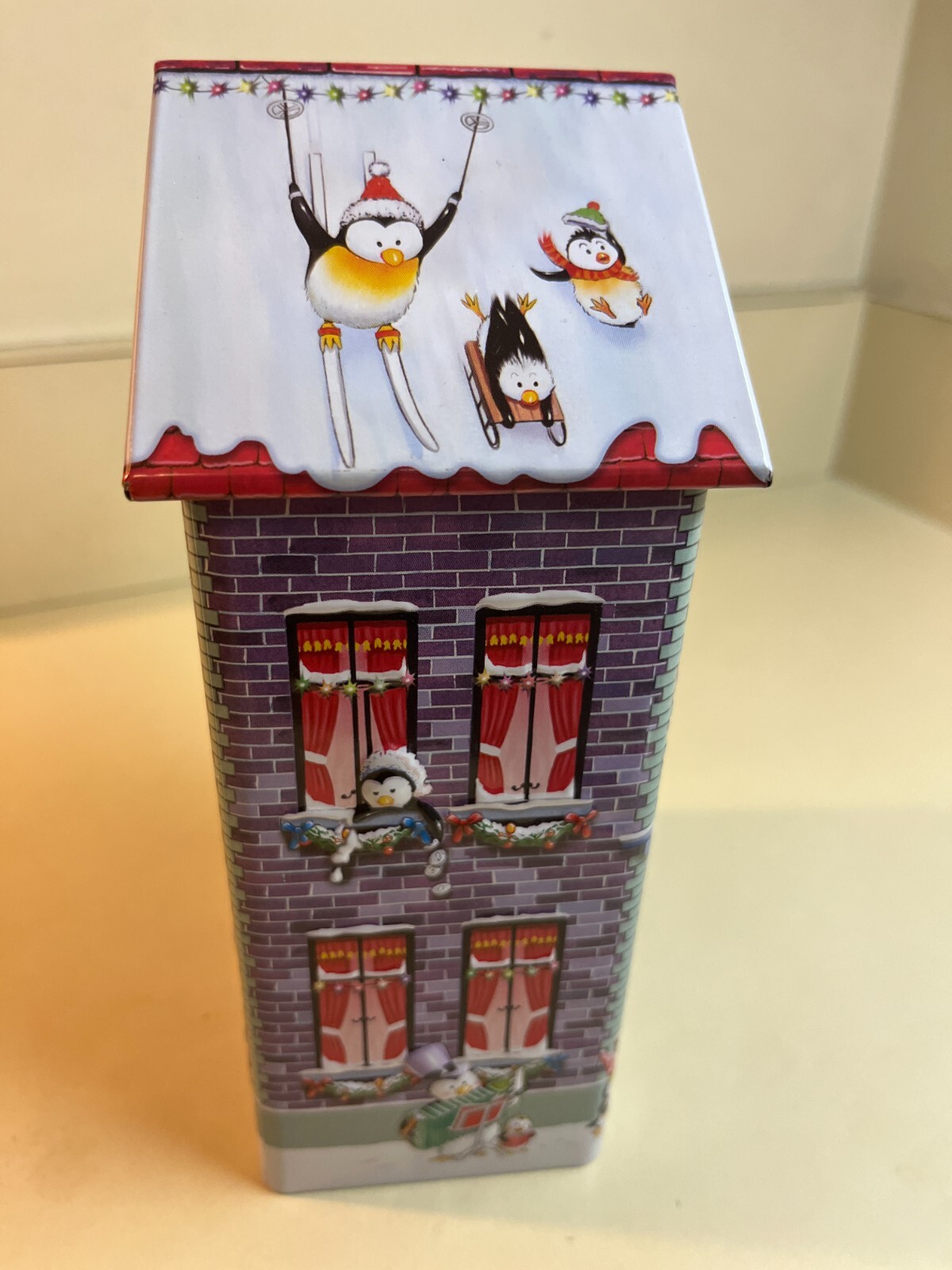 Harry London Christmas Village House Penguin Palace Tin Container