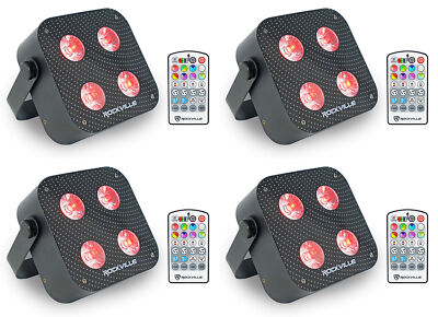 (4) Rockville MINI RF4 V2 Black DJ/Party Wash Lights+RF Remote+APP+Wireless DMX