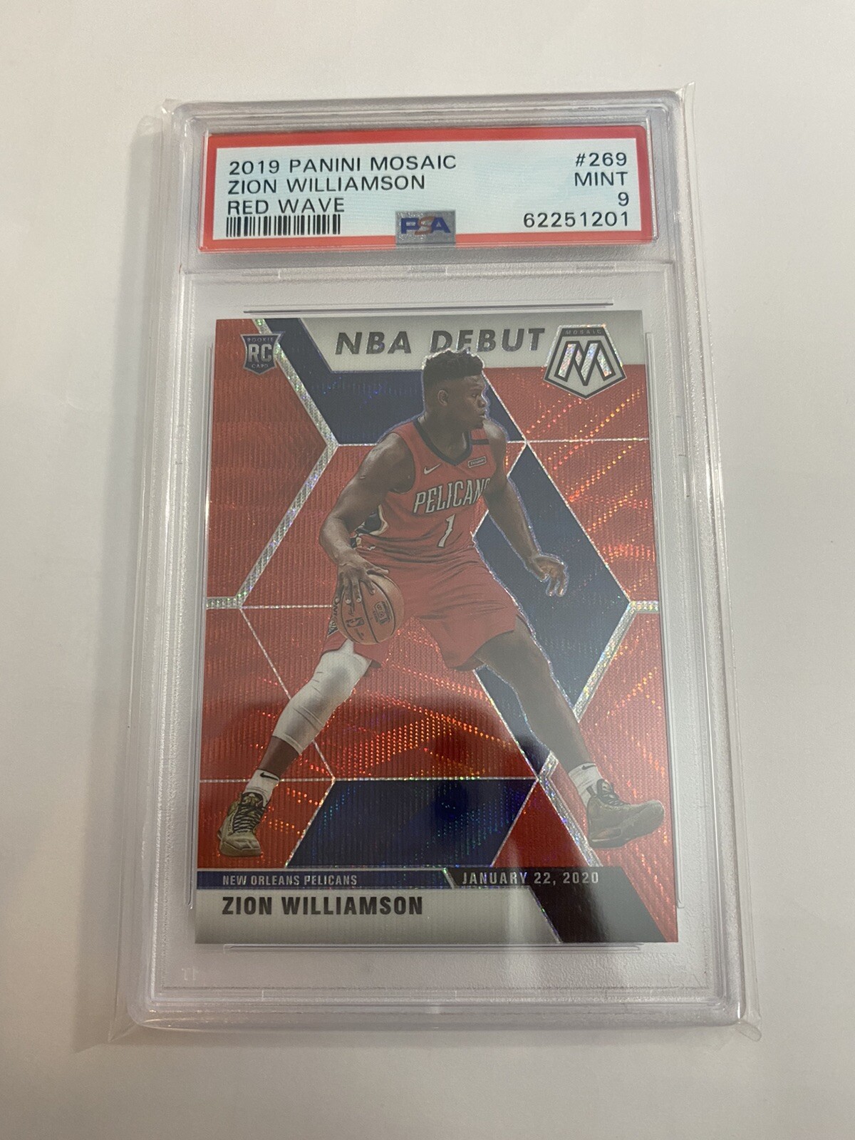 2019 Panini Mosaic #269 Zion Williamson Red Wave NBA Debut PSA 9