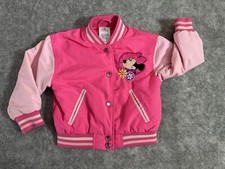 Disney Girls Minnie Pink Satin Printed Stitched Varsity Bomber Jacket Size 2T