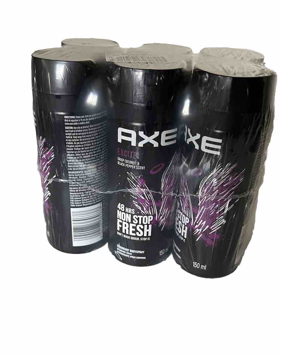 Axe Body Spray Excite 3 pack Coconut & Black Pepper Scent 48H Deodorant 150 ml
