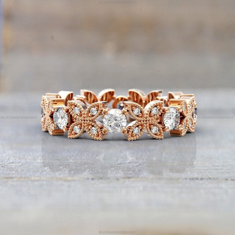 Elegant 14k Rose Gold Moissanite Wedding Band for Her-image