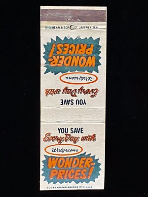 WALGREENS Wonder Prices! Vintage Front-Strike Matchbook COVER ONLY B-0010
