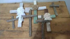 Craft Rugged Rustic Wood Crosses Lot 7 Barnwood Distressed Fabric Roses Christ