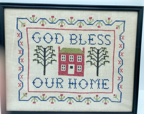 God Bless Our Home con cornice sotto vetro stile campionatore punto croce - Foto 5 di 5
