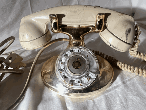 Western Electric 202 / D1 Cream & Gold Rotary Desk Phone, F1 Handset, cloth cord - Picture 2 of 9