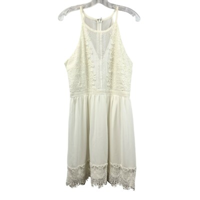 Francesca s Halter Lace Trimmed A-Line Dress Ivory Size Large New Zip