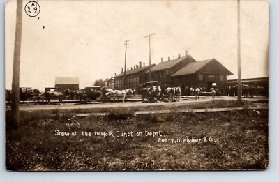 RPPC Real Photo Postcard Virginia Norfolk Junction Railorad Depot Train Station