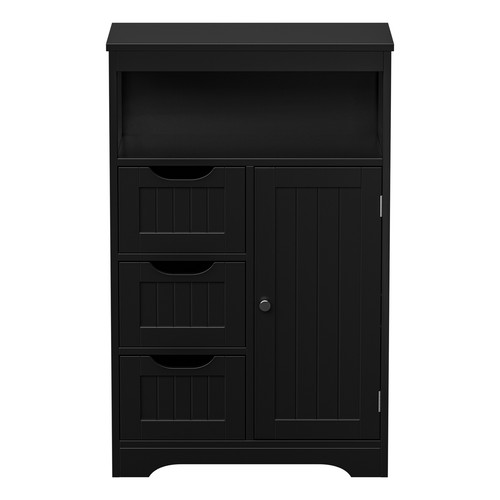 Bathroom Storage Cabinet Floor Standing with 1 Door and 3 Drawers Cupboard Black - Picture 12 of 23