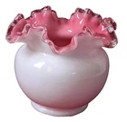 Vintage Fenton pink Cased white milk glass Silvercrest ruffle top vase Beauty