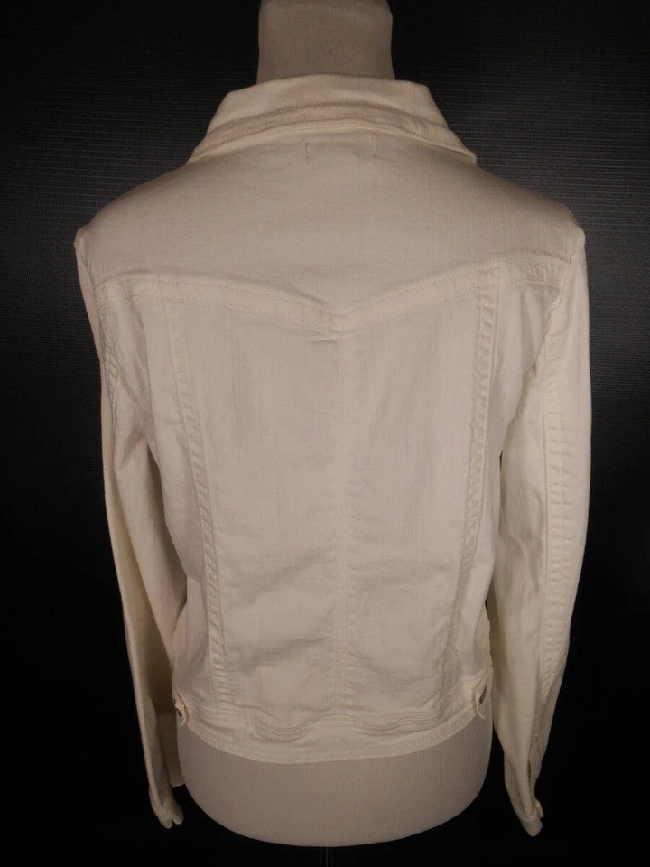 Hermosa chaqueta de jean para mujer XL One World blanca de mezclilla manga larga con botones Foto 4 de 4