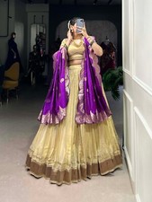 Latest Beautiful Erode Cream Lehenga Choli With Dupatta For Traditional Wear