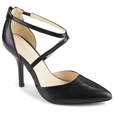 Nine West BLOKHINA Strappy Pointy Toe Rear Zipper 4" Sandal BLACK LEATHER 12M 