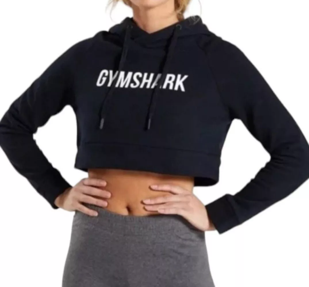 Gymshark Women's Black Cropped Hoodie Sweatshirt Size Small