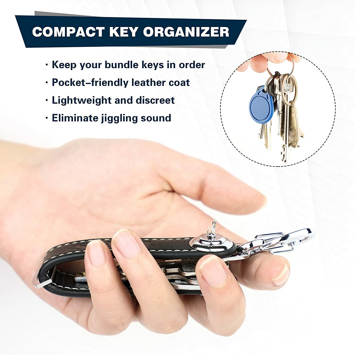 Leather Keychain Compact Key Holder Key Ring Organizer for Bulk Keys