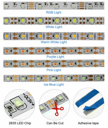 5V USB LED Strip Light 1M 2M Pink /blue / Warm White / White / RGB 2835 TV light - Picture 3 of 5