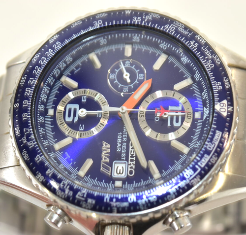 New Battery SEIKO ANA Flightmaster Pilot 7T92-0CF0 Blue Dial Quartz Men's Watch - Picture 6 of 16