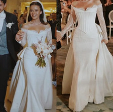 Elegant Lace Mermaid Wedding Dresses Long Sleeves Off Shoulder Corset Princess