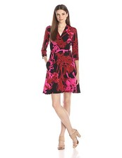 TAYLOR PRINT SURPLICE FAUX WRAP CRIMSON CHERRy DRESS sz 4