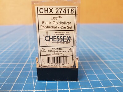 Chessex Leaf Dice Poly Set Black Gold w/Silver CHX27418