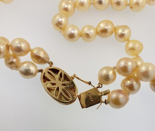 Vintage 2 Strand 8.5 - 9mm Baroque Cultured Pearl 19" Necklace 14k Gold Clasp - Picture 8 of 8