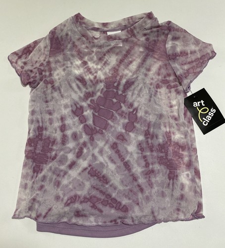 Girls Art Class Purple Batik Look Top Short Sleeve Size S 6/6X Cami Lined - Picture 2 of 10