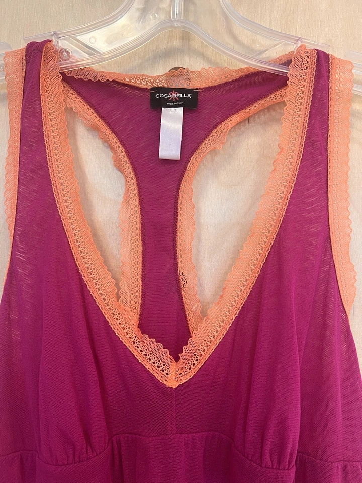 Cosabella S 码懒人连衣裙睡衣娃娃紫红色花边性感意大利制造 — 第 4/4 张图片