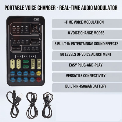 Mini Live Sound Card Voice Changer 8 Vocal Tones 8 Built-in Sound Effects