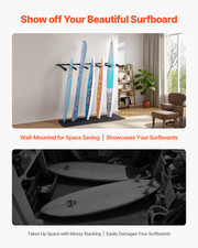Surfboard Wall Mount 5 Tiers Vertical Surfboard Rack for Storage Display