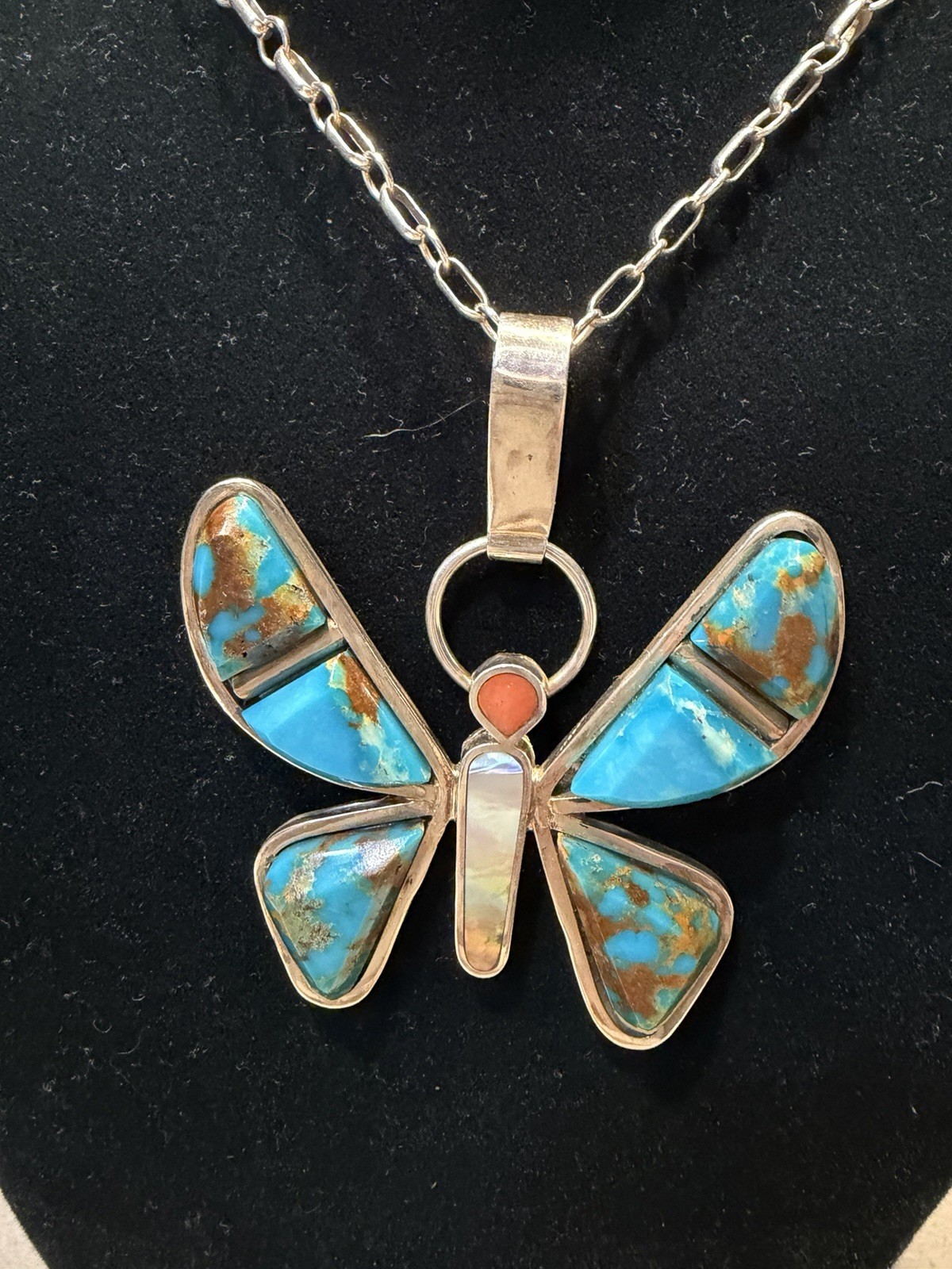 Large Native  Style Sterling Silver Turquoise Pen… - image 1