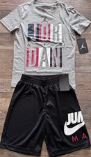 NWT Nike Jordan Boys YSM Gray/Black/Red/White JumpMan Shorts Set Small