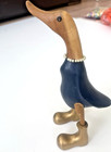 Hand Carved Wooden Duck In Wellington Boots Ornament Bamboo Bird Sculpture