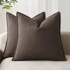 Pack of 2, Decorative Linen Soild Throw Pillow Covers Soft Accent Cushion Cas...