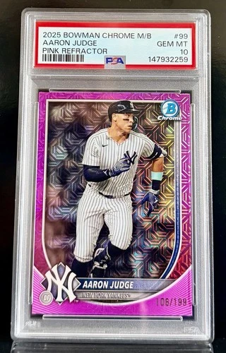 2025 Bowman Chrome Mega Box Aaron Judge #99 Pink Refractor /199 PSA 10 Pop 3!