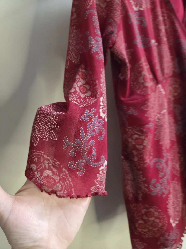 Y2K Festival Floral Sheer Dorothy Perkins Red Mesh Wrap Top UK20 EU48 Boho Goth — 第 3/4 张图片