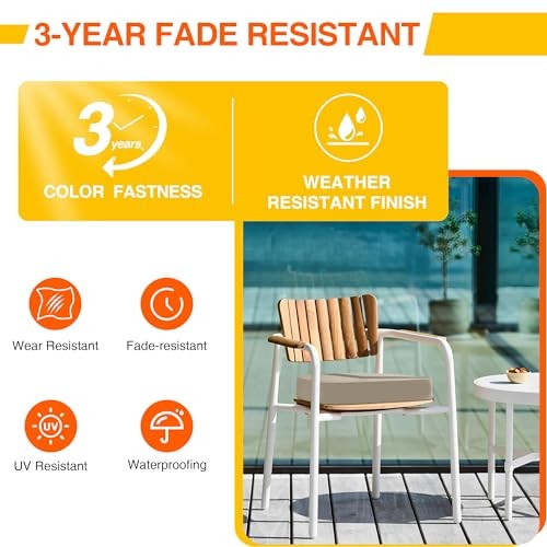Outdoor Chair Cushions Set of 4 Patio Pads 17" x 16" U Shape 4Pcs Light Khaki - Foto 3 di 6