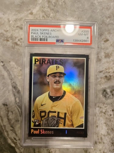 2024 Topps Archives 1970 Topps Paul Skenes Rookie #200 Black Foilboard RC PSA 8