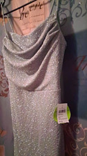 Windsor Sage/Silver Glitter Cowl Neck Spaghetti Strap Long Slip Dress L