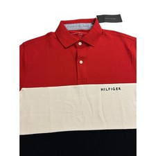 Tommy Hilfiger Premium Polo Shirt Mens Small Red Colorblock New Short Sleeve