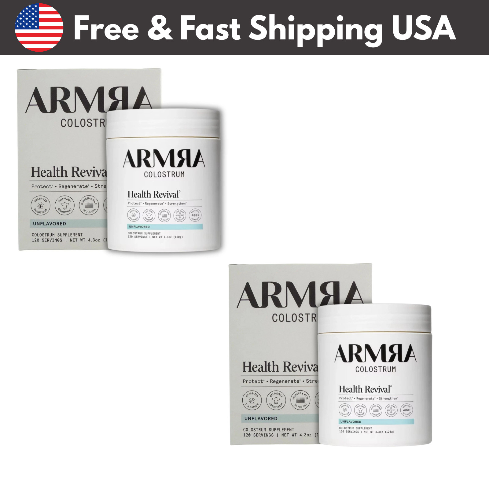 2 PACK ARMRA colostrum Health revival unflavored 120 servings 120g US