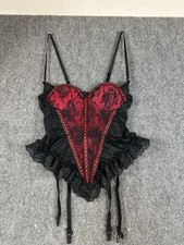 Vtg Juliana 1980s Black Red Lace Bustier Corset Lingerie Medium Made in USA