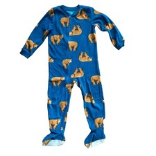 Carter's 1-Piece Bear Print Fleece Footie Teal Brown Pajamas Little Boy  s Size 5